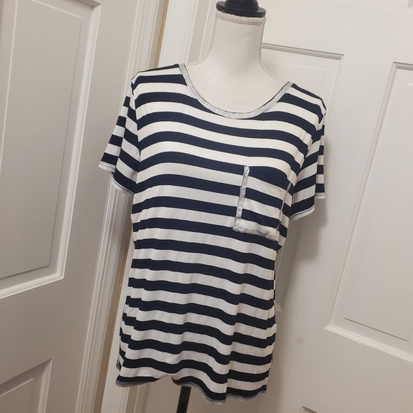 EC Jane & Delancey Striped Knit Tee size Large, soft, casual - Picture 1 of 7